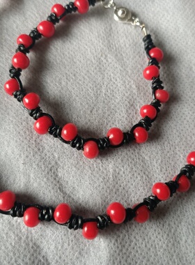 cl299宝琉阁包浆油润6-7MM手工红色老琉璃珠手链锁骨项链佛串原创