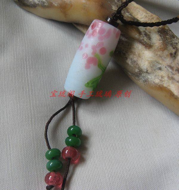 yc13宝琉阁 手工 桃花美人点粉祥云琉璃珠子勒子项链绳1.4*3.1cm