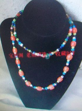 清朝中国红老琉璃珠子毛衣链