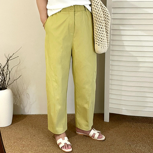 新款 女百搭休闲裤 2025夏季 胖mm九分萝卜裤 女装 大码 松紧高腰阔腿裤