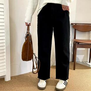 大码松紧腰直筒裤女休闲裤2025秋胖mm百搭牛仔裤显瘦小脚裤