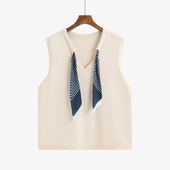 针织衫 大码 胖mm百搭无袖 新款 设计感v领丝巾外穿内搭马甲2025秋季