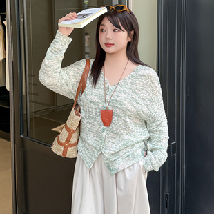 胖mm休闲针织开衫 大码 上衣外套2025春款 女装 宽松慵懒感毛衣女长袖