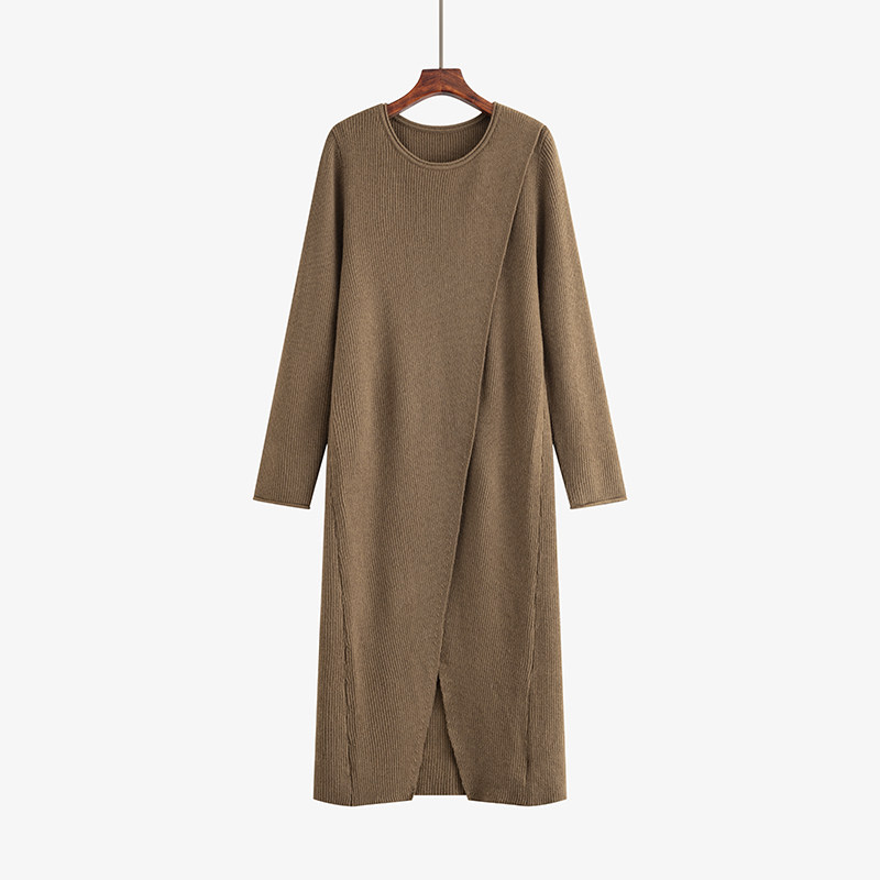 【清仓】设计感开叉长裙2024冬款胖mm宽松外搭针织裙女休闲连衣裙,女装/女士精品,连衣裙,淘宝优惠券,粉丝福利购,淘宝优惠卷