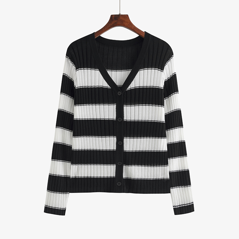【清仓】V领条纹针织开衫22287
