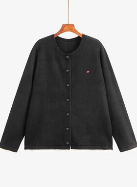 大码女装撞色拼接长袖外套2025冬胖mm宽松慵懒针织衫女毛衣23535