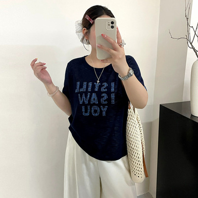大码女装圆领撞色上衣女针织衫20
