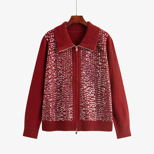 胖mm宽松休闲外套女针织开衫 设计感珠片上衣2024冬款 毛衣 清仓