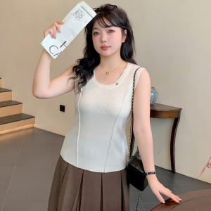大码女装u领百搭休闲无袖上衣女外穿内搭小衫2024秋胖mm针织背心