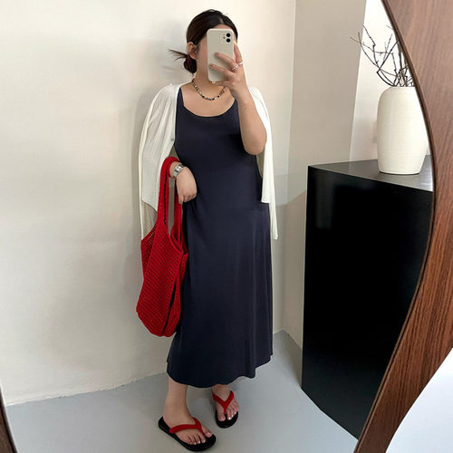 大码女装外穿内搭方领针织裙女连