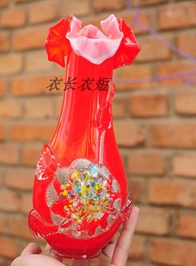 大红色花瓶80年代老物件