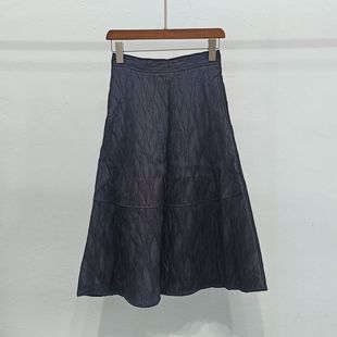 新款 女装 减龄提花高腰显瘦过膝A字裙小黑裙中长裙子 时尚 半身裙