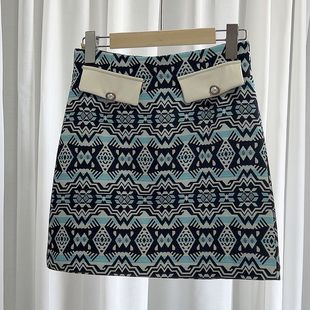 新品 女装 高腰显瘦民族风抽象印花A字裙气质百搭潮短裙 夏季 半身裙