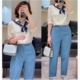 新款 女装 通勤复古休闲裤 水洗舒适显瘦直筒裤 子 牛仔裤 九分裤 时尚