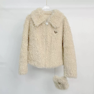 短外套 春季女装新品仿羊羔毛小香风皮毛一体气质时尚毛绒绒上衣