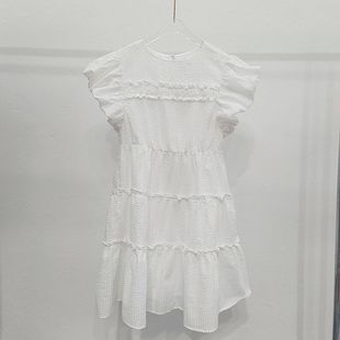 甜美飞飞袖 连衣裙 新款 女装 宽松显瘦气质白色蛋糕裙中长裙子 夏季
