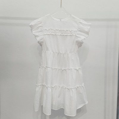 连衣裙 夏季女装新款甜美飞飞袖宽松显瘦气质白色蛋糕裙中长裙子