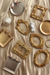 ins迷你金色小相筐复古摆件托盘首饰美甲饰品耳环摄影道具背景布