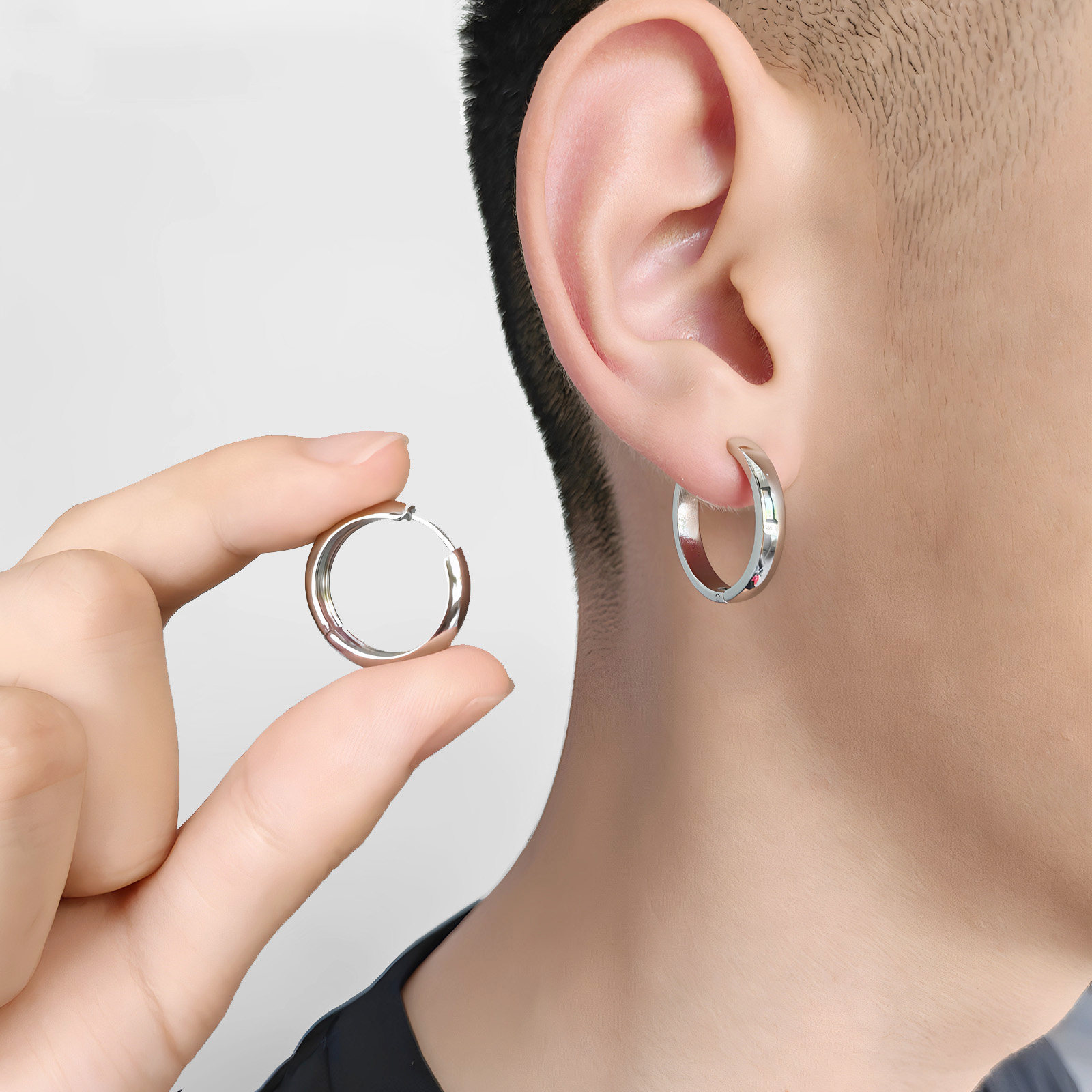 嘻哈说唱hiphop潮牌男士耳环钛钢男大耳圈耳扣单只素耳钉2025爆款