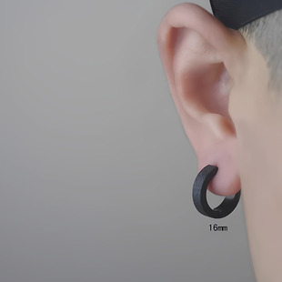 欧美街头个性 嘻哈气质女士耳环潮流黑 磨砂耳钉耳圈男单只潮人时尚