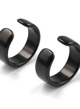 925银原创设计明星同款简约C型耳夹女黑色高级感百搭无耳洞男耳饰