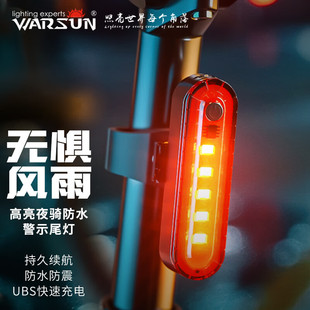Warsun C35自行车尾灯夜骑警示山地车充电防水高亮公路车骑行装备