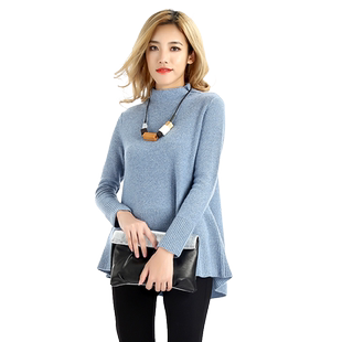 日神早秋新款品牌半高领羊绒衫女100纯羊绒纯色简约宽松套头毛衣