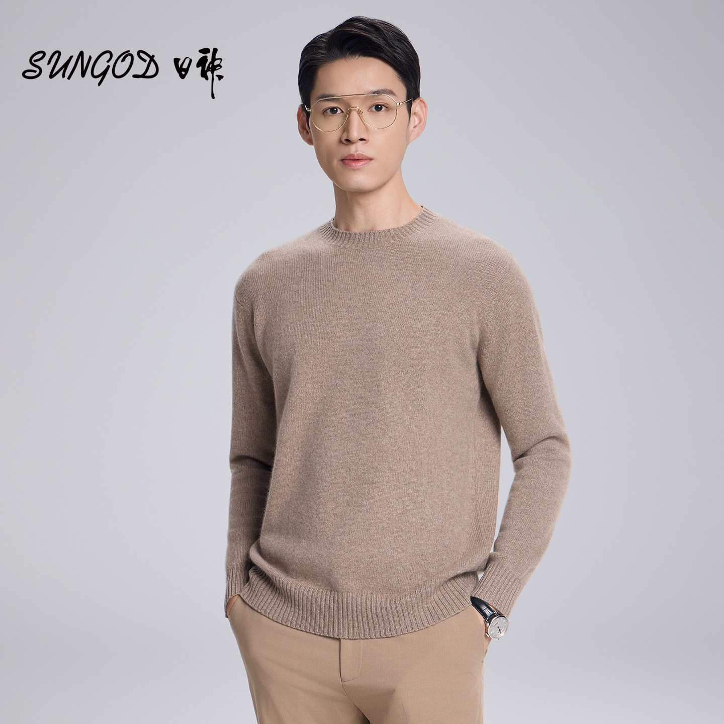日神羊绒衫男100%纯羊绒2026新款秋冬圆领套头毛衣纯色休闲针织衫