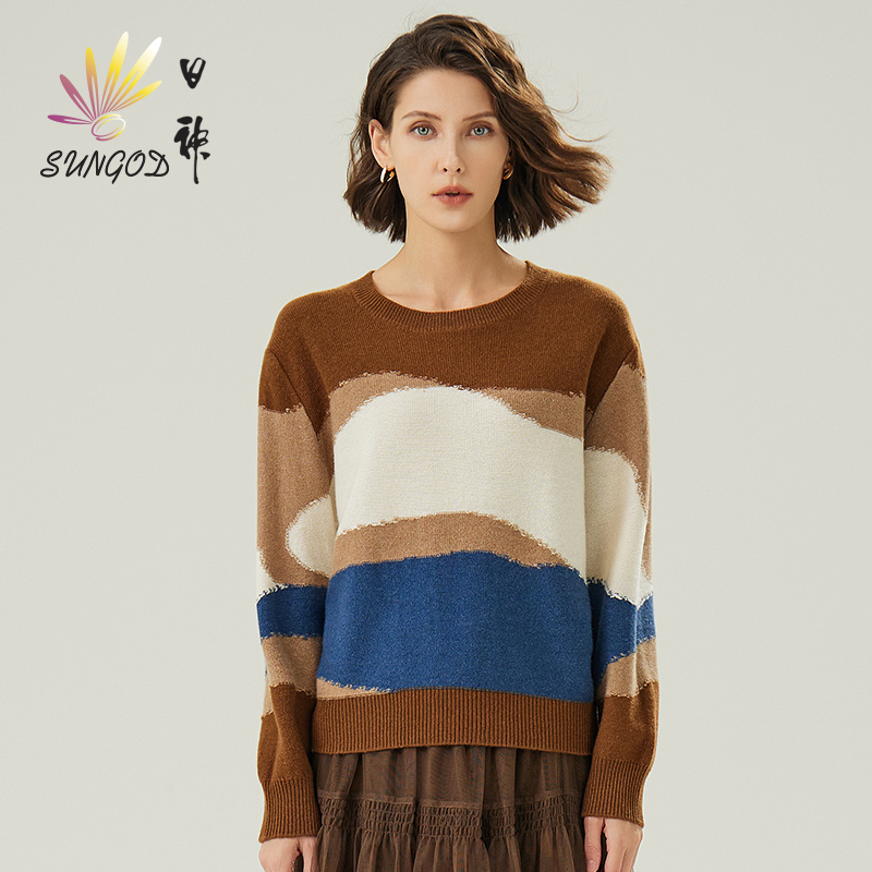 Sungod/日神时尚洋气圆领羊绒衫