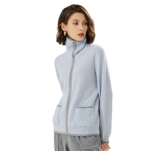 日神2025秋冬新款高领羊绒开衫女100纯羊绒加厚保暖拉链纯色外套