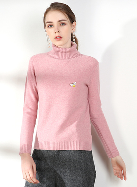 Sungod/日神纯羊绒衫女高领套头针织 秋冬两翻领毛衣女修身打底衫