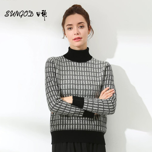 Sungod保暖毛衣半高领长袖条纹