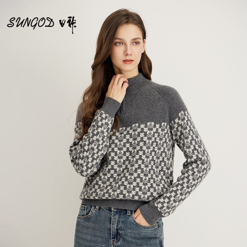 日神2025新款半高领拉链羊绒衫女秋冬提花针织衫加厚保暖套头毛衣,女装/女士精品,羊绒衫,淘宝优惠券,粉丝福利购,淘宝优惠卷
