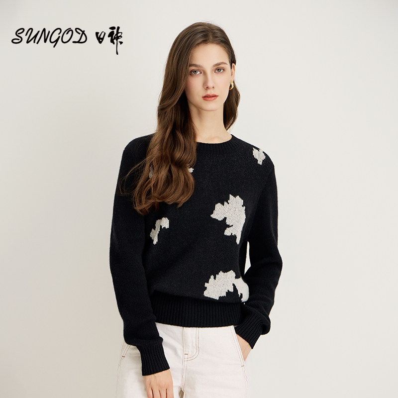 日神2025秋冬新款圆领羊绒衫女100纯羊绒复古提花套头针织衫毛衣,女装/女士精品,羊绒衫,淘宝优惠券,粉丝福利购,淘宝优惠卷