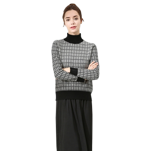 Sungod/日神纯羊绒衫女秋冬季新款半高领长袖条纹针织衫保暖毛衣