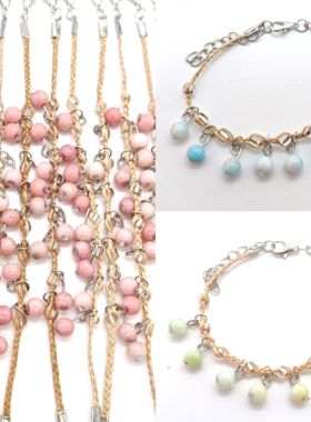 水染瓷珠拉菲草许愿手链手工编织许愿草景区旅游景点饰品