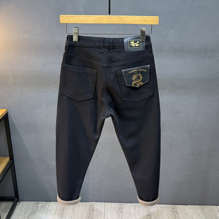 矮小个子八分牛仔裤男款冬季加绒加厚锥形显瘦九分裤子150cm长裤