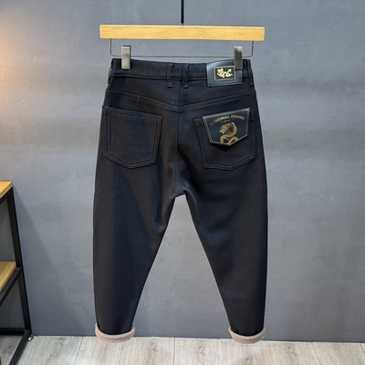 矮小个子八分牛仔裤男款冬季加绒加厚锥形显瘦九分裤子150cm长裤