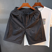 帅气纯色五分裤 夏季 透气百搭休闲中裤 时尚 速干拼接黑色短裤 男薄款