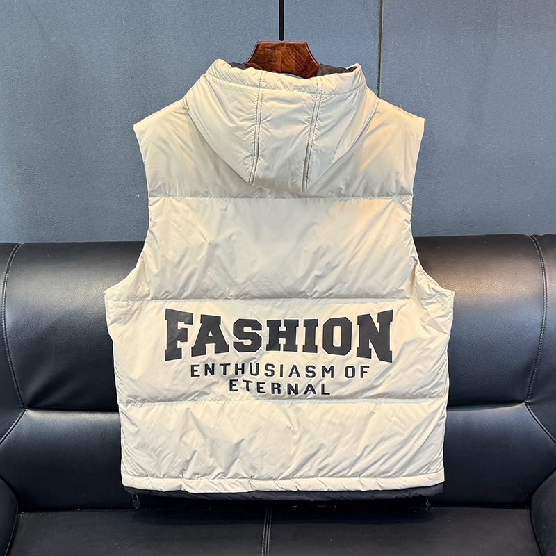 白鸭绒马甲美式潮牌冬季新款加厚羽绒服青年工装百搭连帽外套坎肩