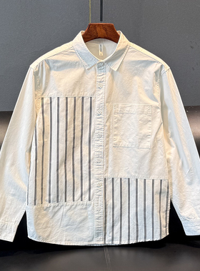 纯棉衬衫春装男士薄夹克韩版纯色翻领设计外套休闲潮bf风衣服衬衣