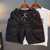 工装 暗黑高街多口袋短裤 裤 美式 男款 夏季 宽松直筒运动休闲五分裤 子