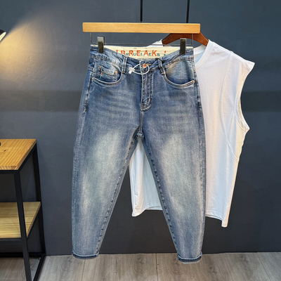 八分牛仔裤男潮流夏季薄款2025新款宽松小脚高端89分九分裤子男士