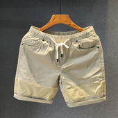 男潮流宽松运动五分裤 夏季 薄款 松紧腰撞色拼接休闲短裤 纯棉5分裤