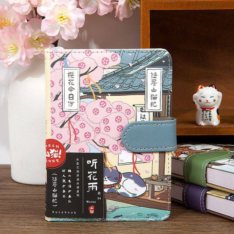 悠居山猫记PU磁扣彩页笔记本日系高颜值卡通猫咪手帐本子日记本
