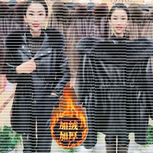 连帽带毛领皮衣外套女中长款 宽松潮 休闲秋冬显瘦加绒加厚洋气大码