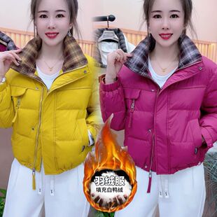 时尚立领短款拼接羽绒服女2026冬季新款气质百搭显瘦鸭绒保暖外套