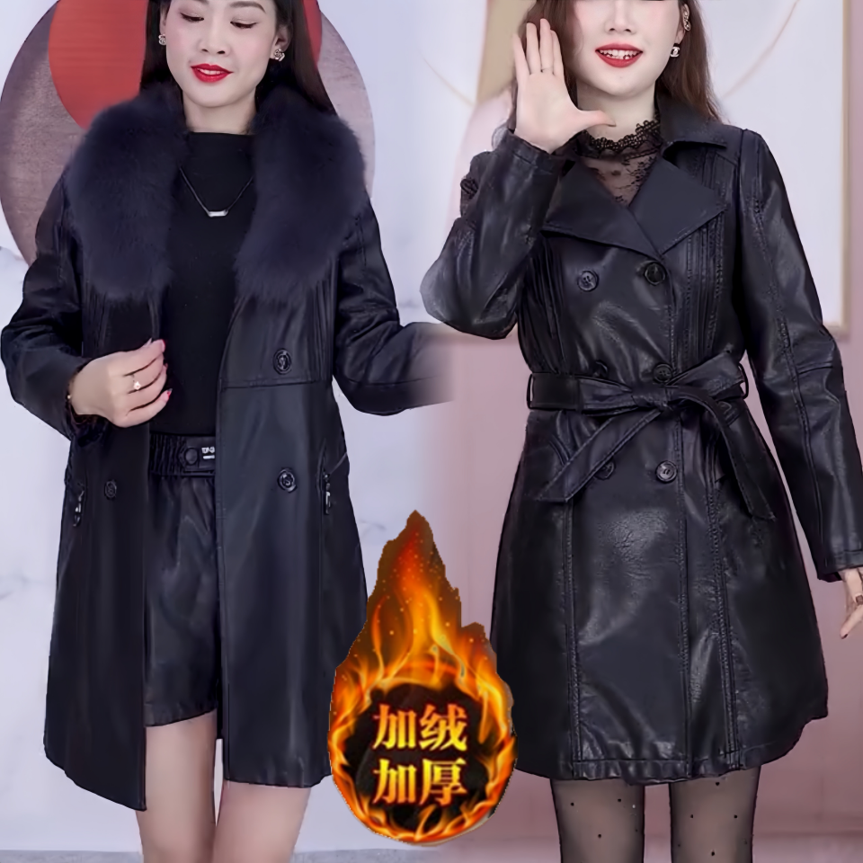 春秋冬海宁皮衣中长款皮风衣外套