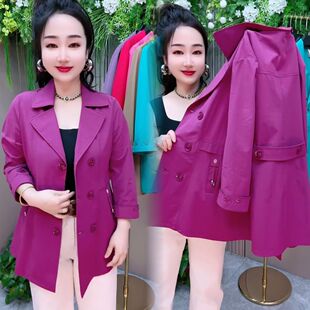 春夏新款西服领外套时尚中长款七分袖女士防晒风衣休闲百搭款女装