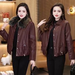 [加绒带毛领款在这里拍]莫妮卡皮衣女加绒加厚夹克带毛领秋冬毛领